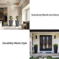 Sapcrete Modern 24.5in. High Large Tall Tapered Square Charcoal Black Outdoor Cement Planter Plant Pots Set of 2