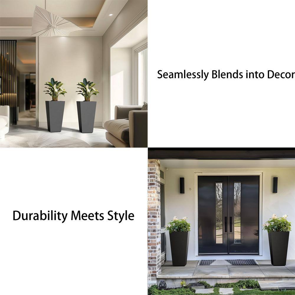 Sapcrete Modern 24.5in. High Large Tall Tapered Square Charcoal Black Outdoor Cement Planter Plant Pots Set of 2