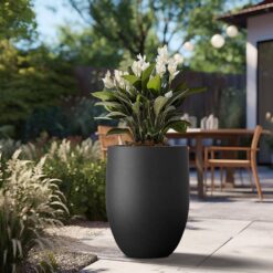 Sapcrete Lightweight 16in. x 22in. Charcoal Black Extra Large Tall Round Concrete Plant Pot/Planter for Indoor & Outdoor