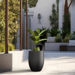 Sapcrete Lightweight 16in. x 22in. Charcoal Black Extra Large Tall Round Concrete Plant Pot/Planter for Indoor & Outdoor