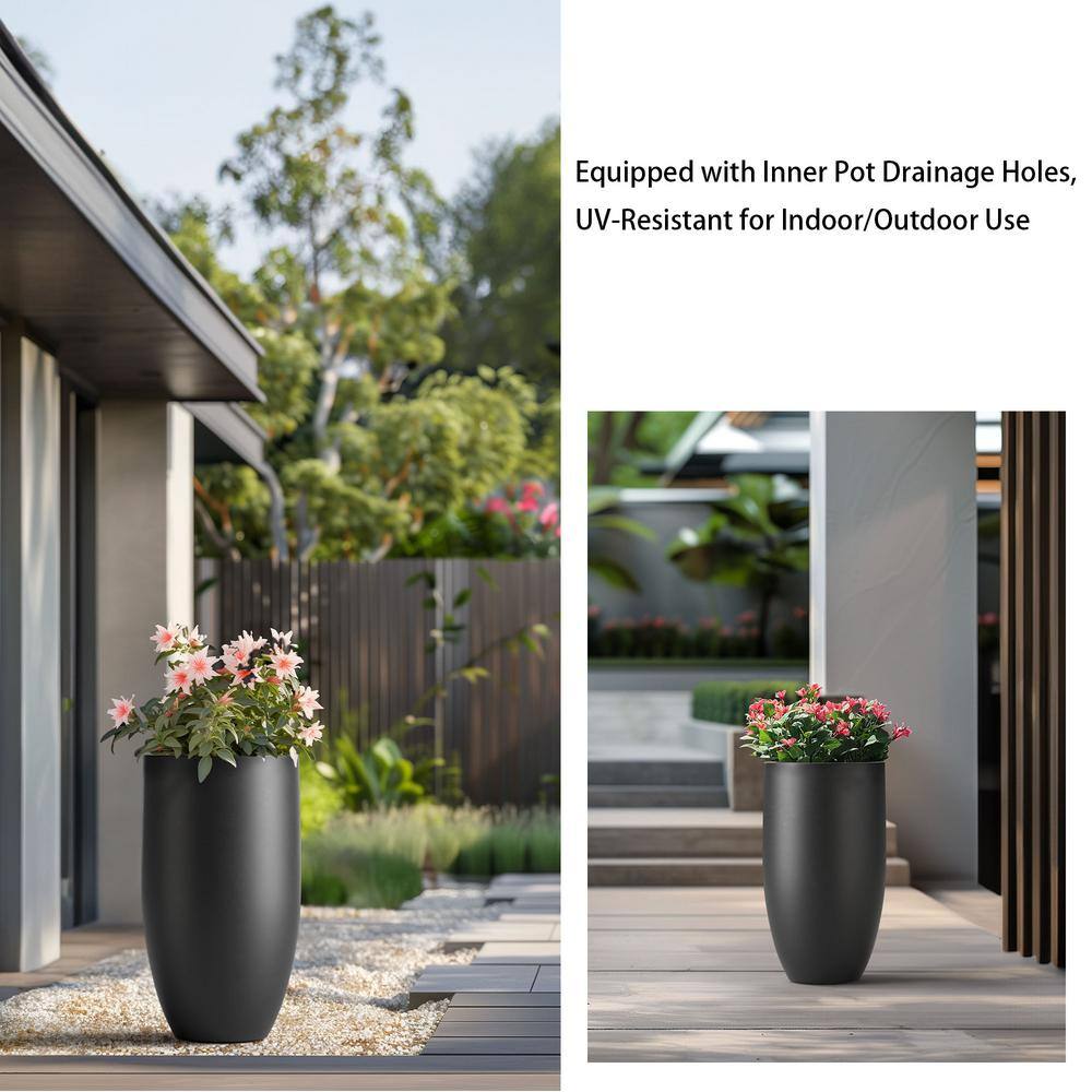 Sapcrete Lightweight 13.5 in. x 24.5 in. Charcoal Black Extra Large Tall Round Concrete Plant Pot/Planter for Indoor and Outdoor