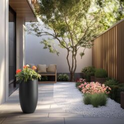 Sapcrete Lightweight 13.5 in. x 24.5 in. Charcoal Black Extra Large Tall Round Concrete Plant Pot/Planter for Indoor and Outdoor