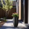 Sapcrete Lightweight 13.5 in. x 24.5 in. Charcoal Black Extra Large Tall Round Concrete Plant Pot/Planter for Indoor and Outdoor