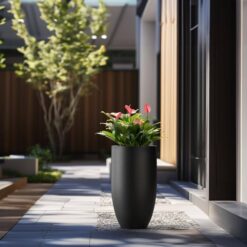 Sapcrete Lightweight 13.5 in. x 24.5 in. Charcoal Black Extra Large Tall Round Concrete Plant Pot/Planter for Indoor and Outdoor