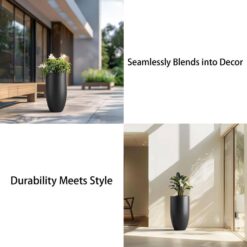 Sapcrete Lightweight 13.5 in. x 24.5 in. Charcoal Black Extra Large Tall Round Concrete Plant Pot/Planter for Indoor and Outdoor