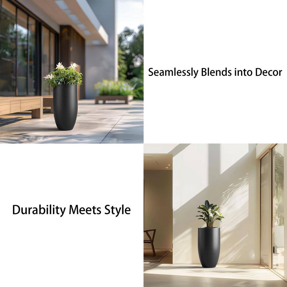 Sapcrete Lightweight 13.5 in. x 24.5 in. Charcoal Black Extra Large Tall Round Concrete Plant Pot/Planter for Indoor and Outdoor