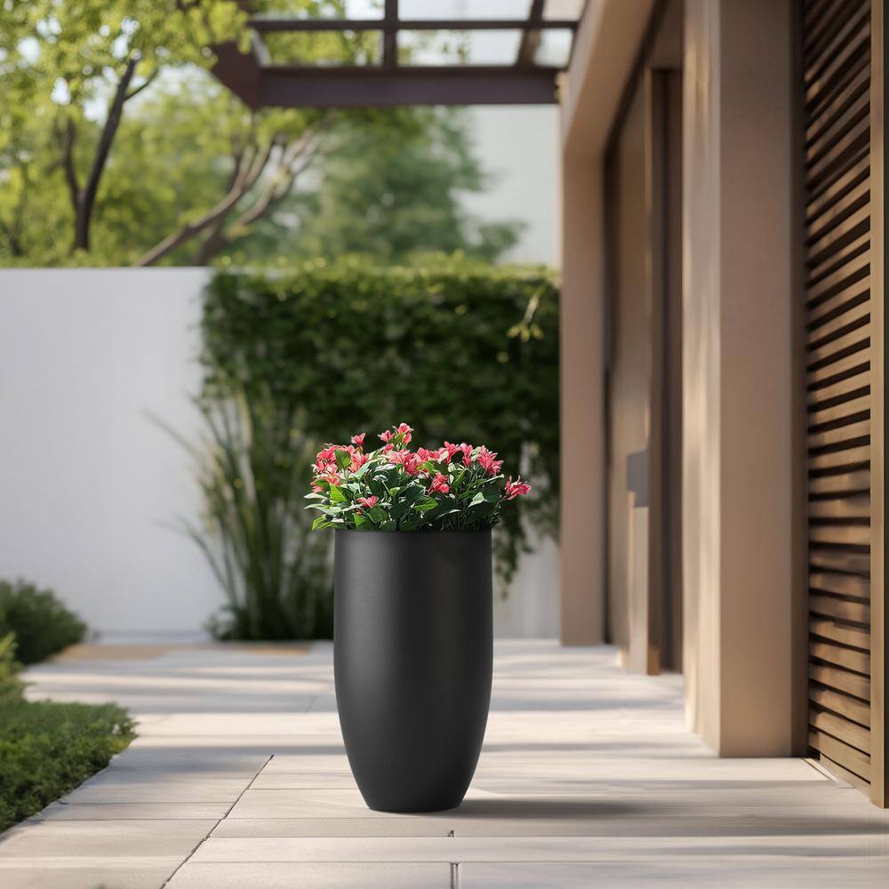 Sapcrete Lightweight 13.5 in. x 24.5 in. Charcoal Black Extra Large Tall Round Concrete Plant Pot/Planter for Indoor and Outdoor