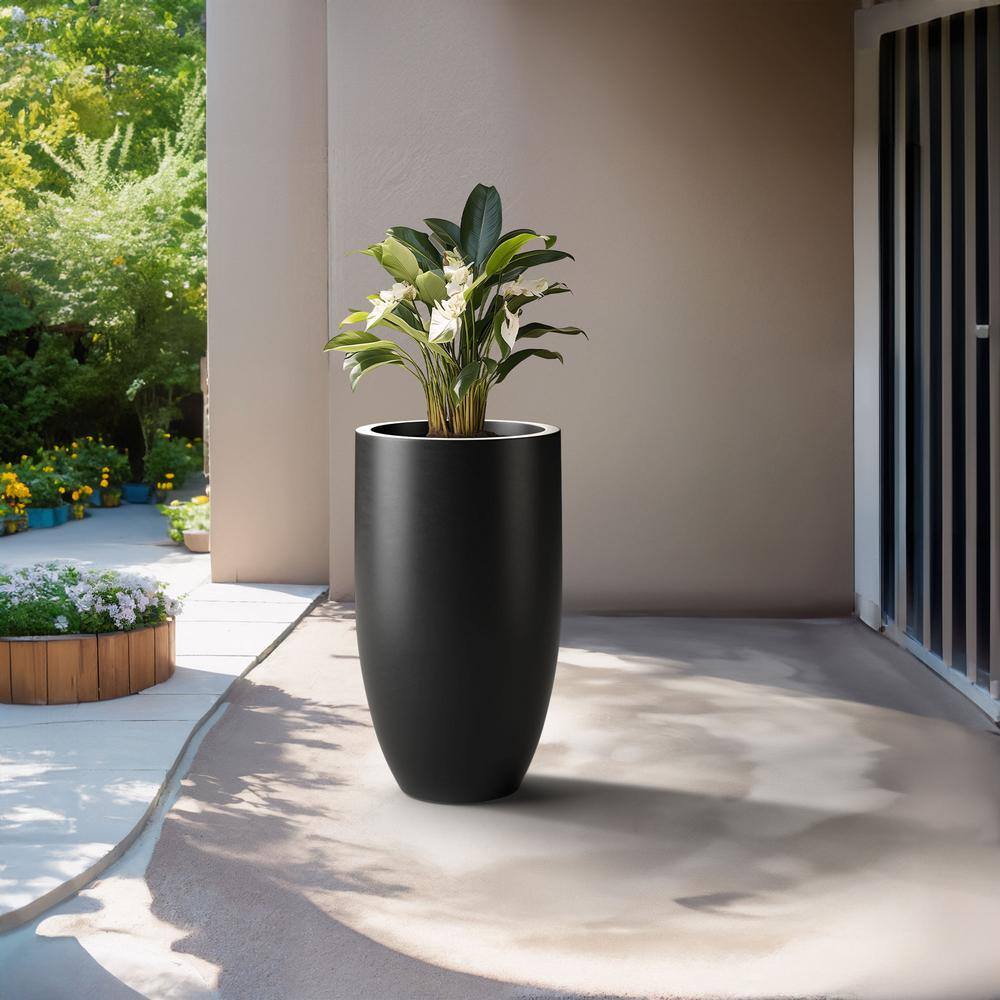 Sapcrete Lightweight 13.5 in. x 24.5 in. Charcoal Black Extra Large Tall Round Concrete Plant Pot/Planter for Indoor and Outdoor