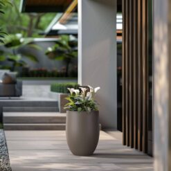 Sapcrete 17 in. Large Charcoal Brown Concrete Round planter / Pot with drainage holes