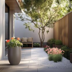 Sapcrete 17 in. Large Charcoal Brown Concrete Round planter / Pot with drainage holes