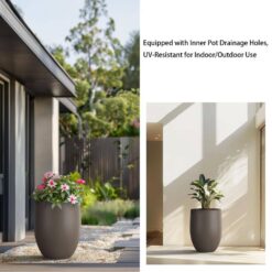 Sapcrete 17 in. Large Charcoal Brown Concrete Round planter / Pot with drainage holes