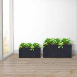 KANTE 31.4 in. & 23.6 in. L Rectangular Charcoal Lightweight Long Low Planters w/Drainage Hole (Set of 2), Outdoor/Indoor