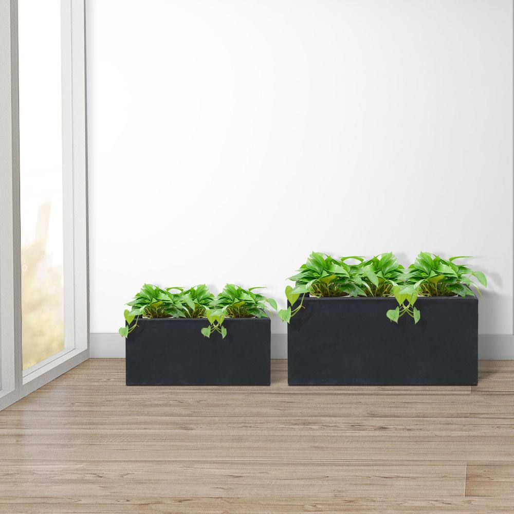 KANTE 31.4 in. & 23.6 in. L Rectangular Charcoal Lightweight Long Low Planters w/Drainage Hole (Set of 2), Outdoor/Indoor