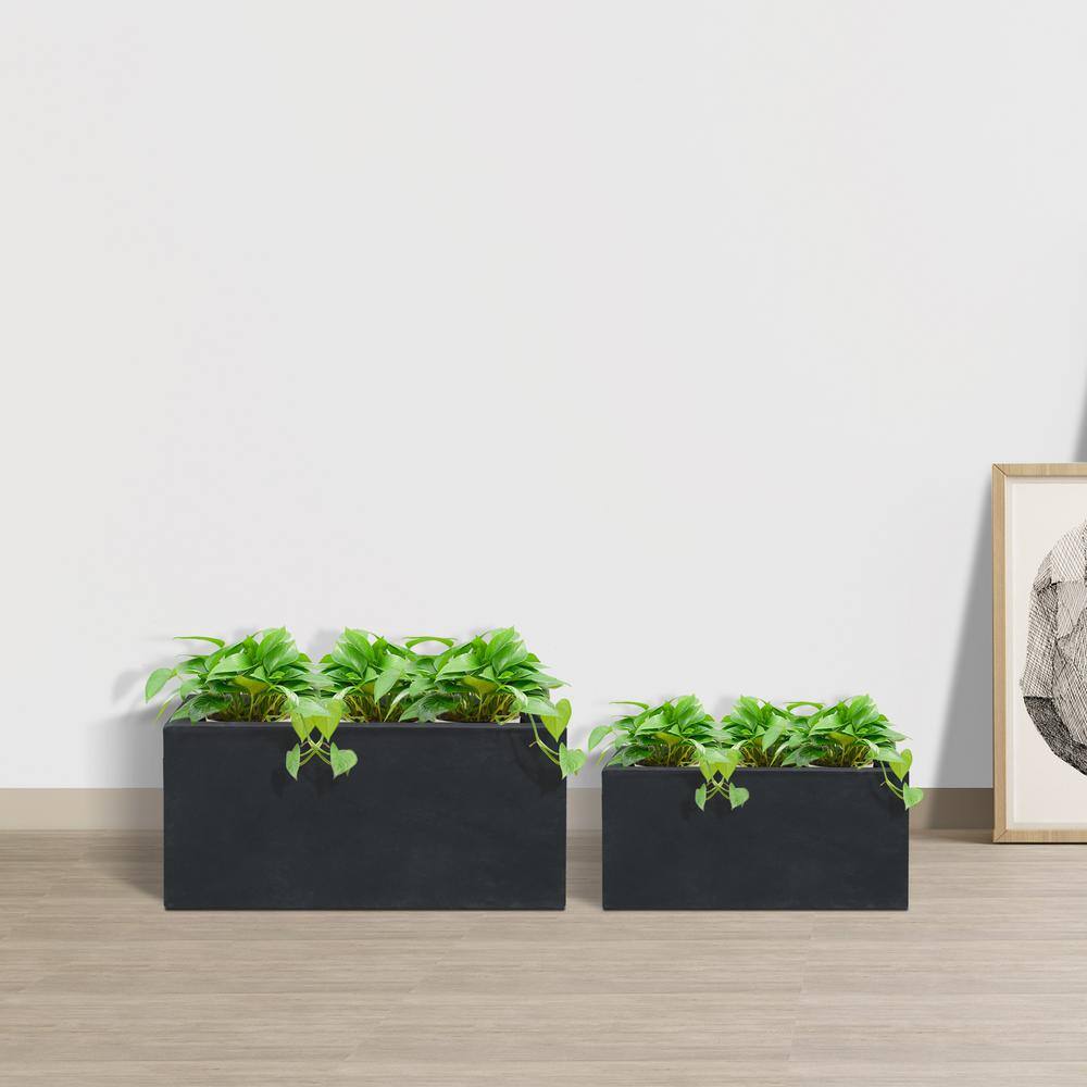 KANTE 31.4 in. & 23.6 in. L Rectangular Charcoal Lightweight Long Low Planters w/Drainage Hole (Set of 2), Outdoor/Indoor