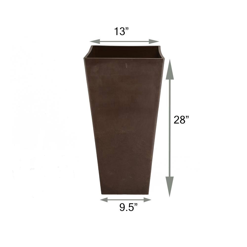Arcadia Garden Products Contempo Tall Square 13 in. x 13 in. x 28 in. Chocolate PSW Pot