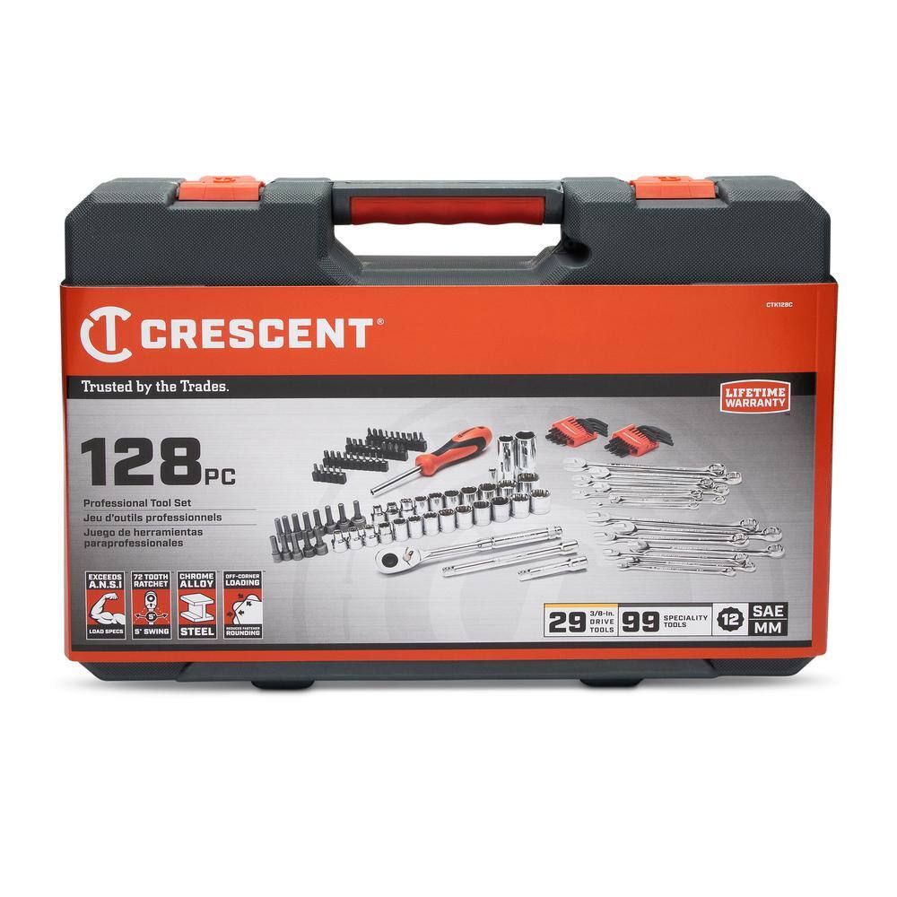 Crescent 3/8 in. Drive 12-Point Standard SAE/Metric Mechanics Tool Set with Case (128-Piece)