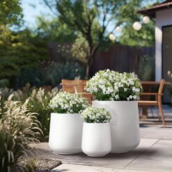Sapcrete 15.5in., 12in., 8.5in. Dia Crisp White Extra Large Tall Round Concrete Plant Pot/Planter for Indoor & Outdoor Set of 3