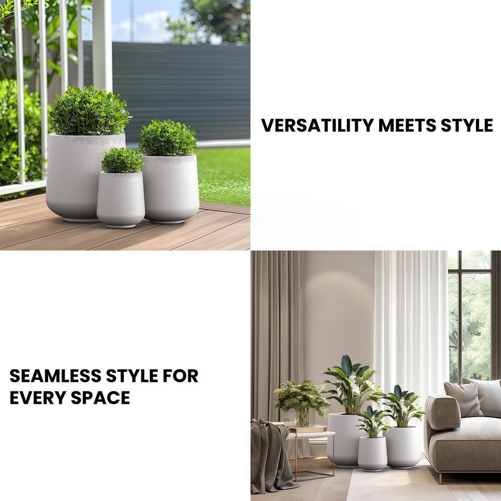 Sapcrete 15.5in., 12in., 8.5in. Dia Crisp White Extra Large Tall Round Concrete Plant Pot/Planter for Indoor & Outdoor Set of 3