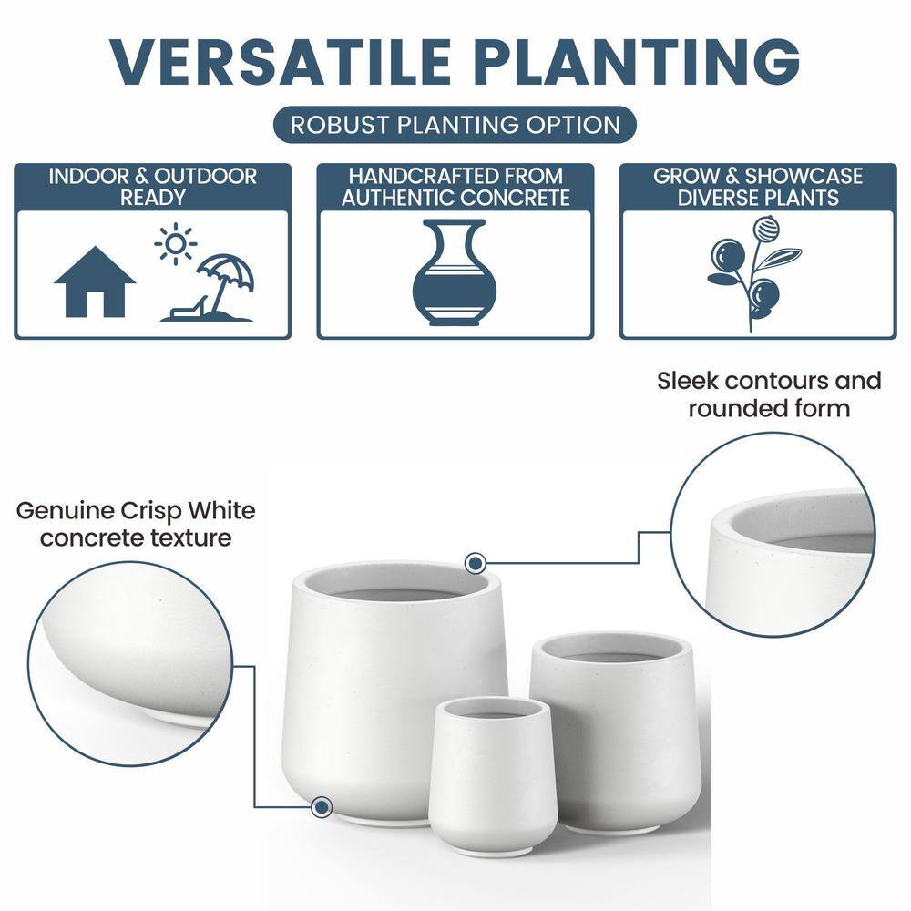 Sapcrete 15.5in., 12in., 8.5in. Dia Crisp White Extra Large Tall Round Concrete Plant Pot/Planter for Indoor & Outdoor Set of 3
