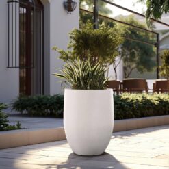 Sapcrete 22"H Concrete Garden Flower Pots, Modern Round Lightweight Planters with Drainage Hole for Outdoor/Indoor, Pure White