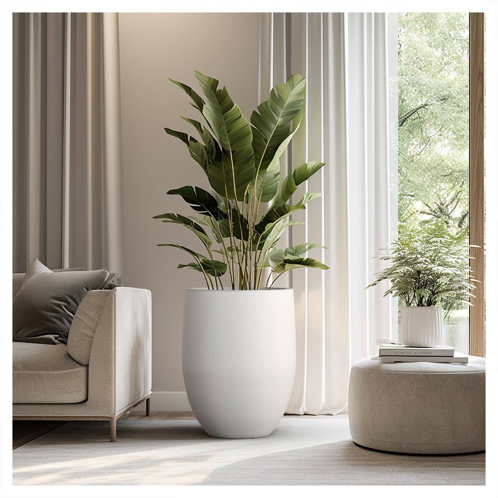 Sapcrete 22"H Concrete Garden Flower Pots, Modern Round Lightweight Planters with Drainage Hole for Outdoor/Indoor, Pure White