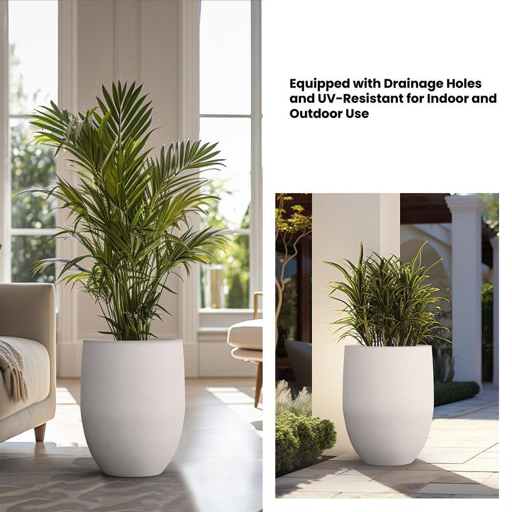 Sapcrete 22"H Concrete Garden Flower Pots, Modern Round Lightweight Planters with Drainage Hole for Outdoor/Indoor, Pure White