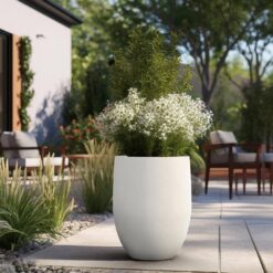 Sapcrete 22"H Concrete Garden Flower Pots, Modern Round Lightweight Planters with Drainage Hole for Outdoor/Indoor, Pure White