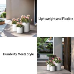 Sapcrete 10in., 13in., 16in. Dia Crisp White Extra Large Tall Round Concrete Plant Pot / Planter for Indoor & Outdoor Set of 3
