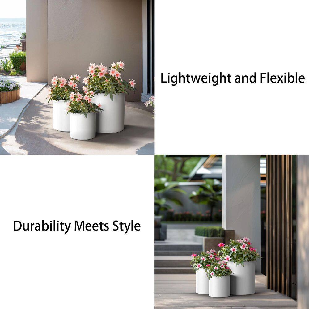 Sapcrete 10in., 13in., 16in. Dia Crisp White Extra Large Tall Round Concrete Plant Pot / Planter for Indoor & Outdoor Set of 3