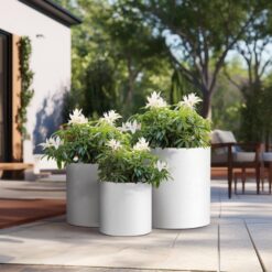 Sapcrete 10in., 13in., 16in. Dia Crisp White Extra Large Tall Round Concrete Plant Pot / Planter for Indoor & Outdoor Set of 3