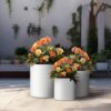 Sapcrete 10in., 13in., 16in. Dia Crisp White Extra Large Tall Round Concrete Plant Pot / Planter for Indoor & Outdoor Set of 3