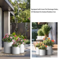 Sapcrete 10in., 13in., 16in. Dia Crisp White Extra Large Tall Round Concrete Plant Pot / Planter for Indoor & Outdoor Set of 3