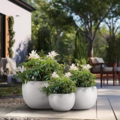 Sapcrete 11.5in., 15in., 19in. Dia Crisp White Extra Large Tall Round Concrete Plant Pot/Planter for Indoor & Outdoor Set of 3