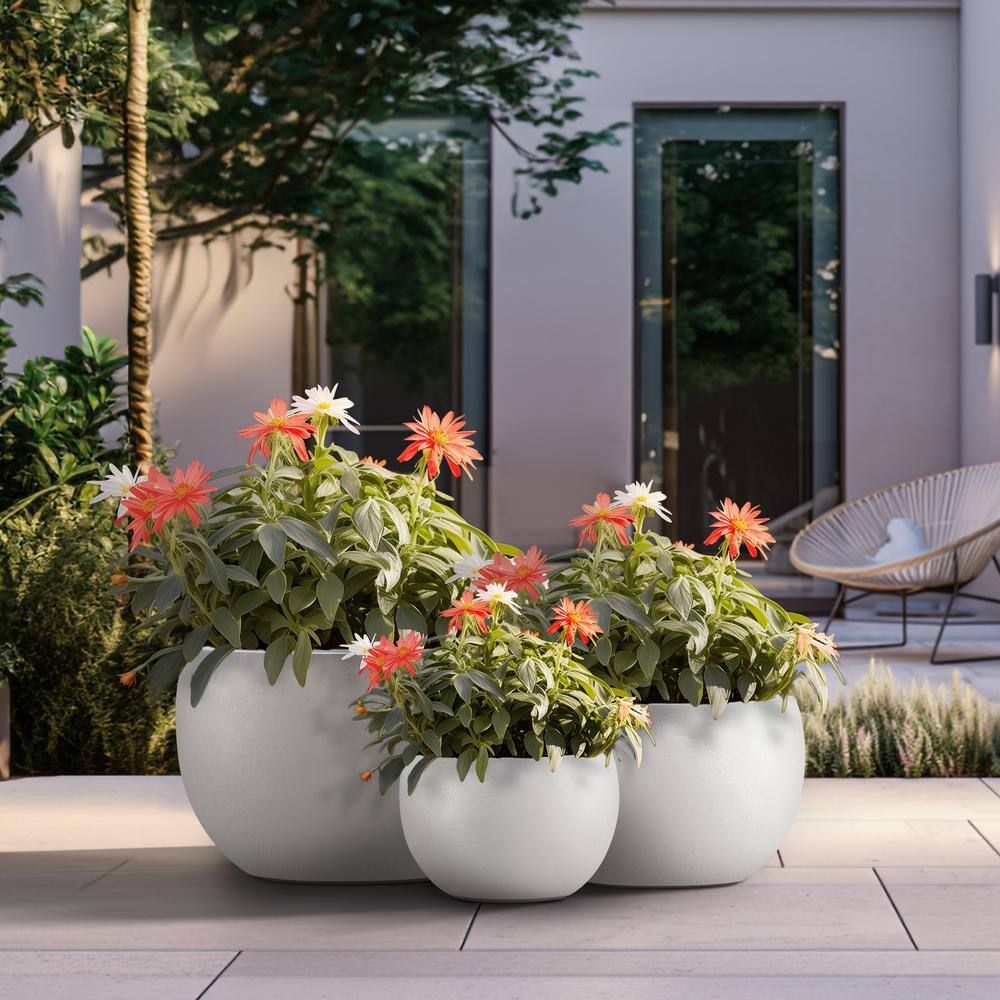 Sapcrete 11.5in., 15in., 19in. Dia Crisp White Extra Large Tall Round Concrete Plant Pot/Planter for Indoor & Outdoor Set of 3