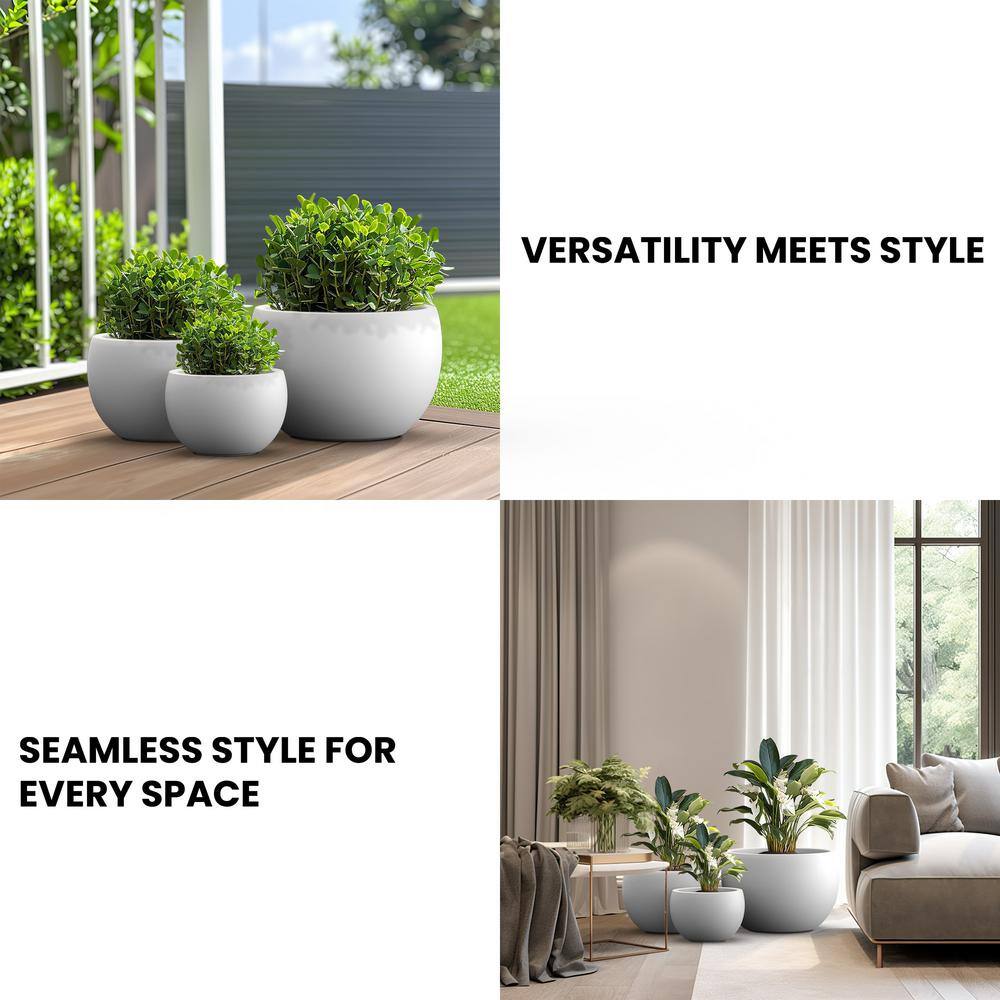 Sapcrete 11.5in., 15in., 19in. Dia Crisp White Extra Large Tall Round Concrete Plant Pot/Planter for Indoor & Outdoor Set of 3