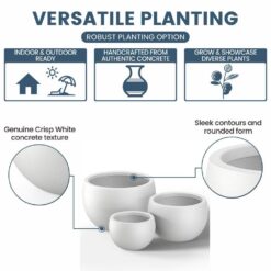 Sapcrete 11.5in., 15in., 19in. Dia Crisp White Extra Large Tall Round Concrete Plant Pot/Planter for Indoor & Outdoor Set of 3
