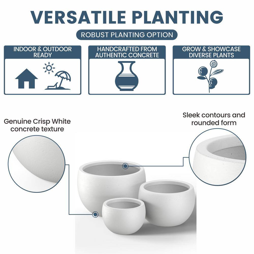 Sapcrete 11.5in., 15in., 19in. Dia Crisp White Extra Large Tall Round Concrete Plant Pot/Planter for Indoor & Outdoor Set of 3