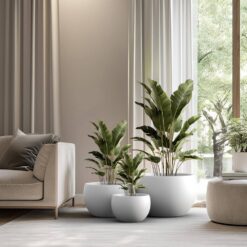 Sapcrete 11.5in., 15in., 19in. Dia Crisp White Extra Large Tall Round Concrete Plant Pot/Planter for Indoor & Outdoor Set of 3