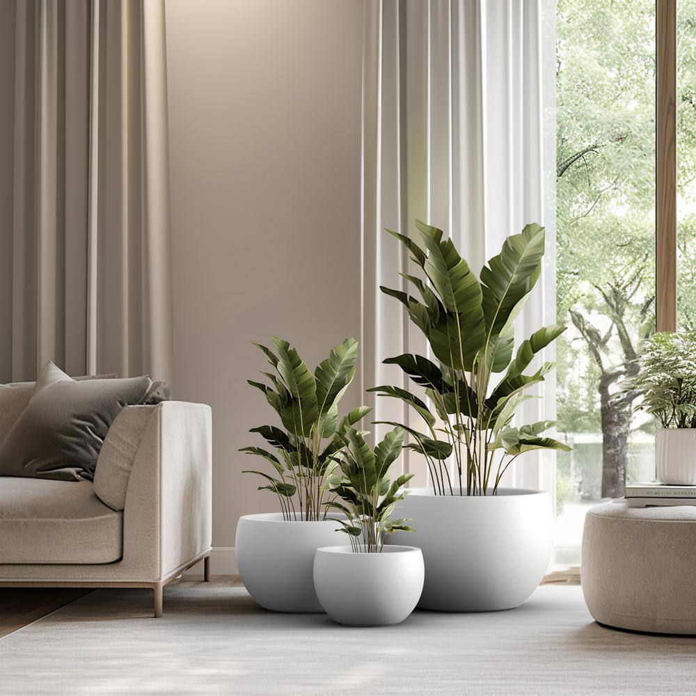 Sapcrete 11.5in., 15in., 19in. Dia Crisp White Extra Large Tall Round Concrete Plant Pot/Planter for Indoor & Outdoor Set of 3