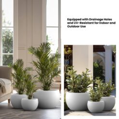 Sapcrete 11.5in., 15in., 19in. Dia Crisp White Extra Large Tall Round Concrete Plant Pot/Planter for Indoor & Outdoor Set of 3