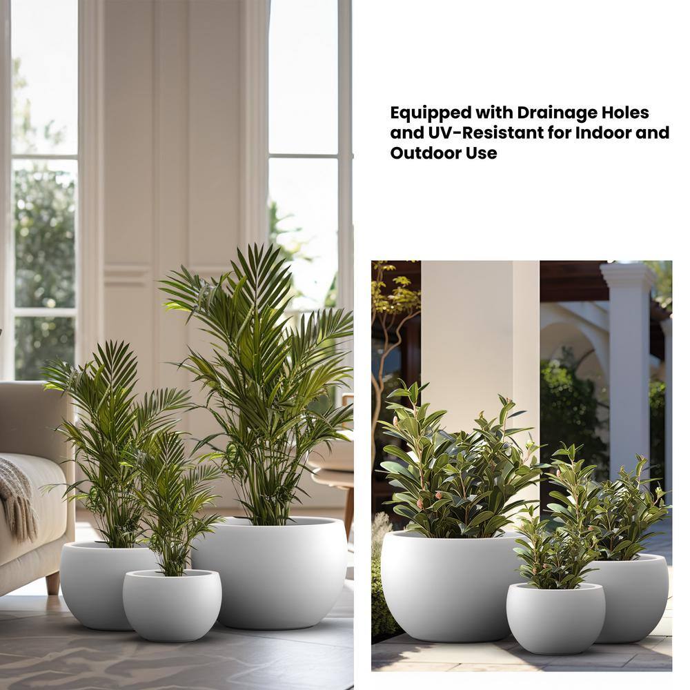 Sapcrete 11.5in., 15in., 19in. Dia Crisp White Extra Large Tall Round Concrete Plant Pot/Planter for Indoor & Outdoor Set of 3