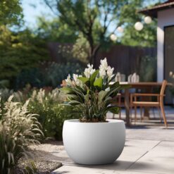Sapcrete Lightweight 19in. x 13in. Crisp White Extra Large Tall Round Concrete Plant Pot/Planter for Indoor & Outdoor