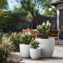 Sapcrete 10in.,14in.,18in. Dia Crisp White Extra Large Tall Round Concrete Plant Pot/Planter for Indoor and Outdoor(Set of 3)