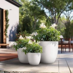 Sapcrete 10in.,14in.,18in. Dia Crisp White Extra Large Tall Round Concrete Plant Pot/Planter for Indoor and Outdoor(Set of 3)