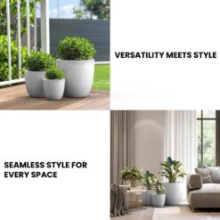 Sapcrete 10in.,14in.,18in. Dia Crisp White Extra Large Tall Round Concrete Plant Pot/Planter for Indoor and Outdoor(Set of 3)