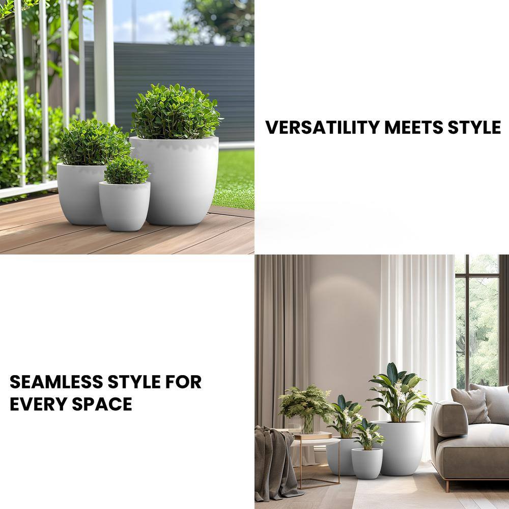 Sapcrete 10in.,14in.,18in. Dia Crisp White Extra Large Tall Round Concrete Plant Pot/Planter for Indoor and Outdoor(Set of 3)