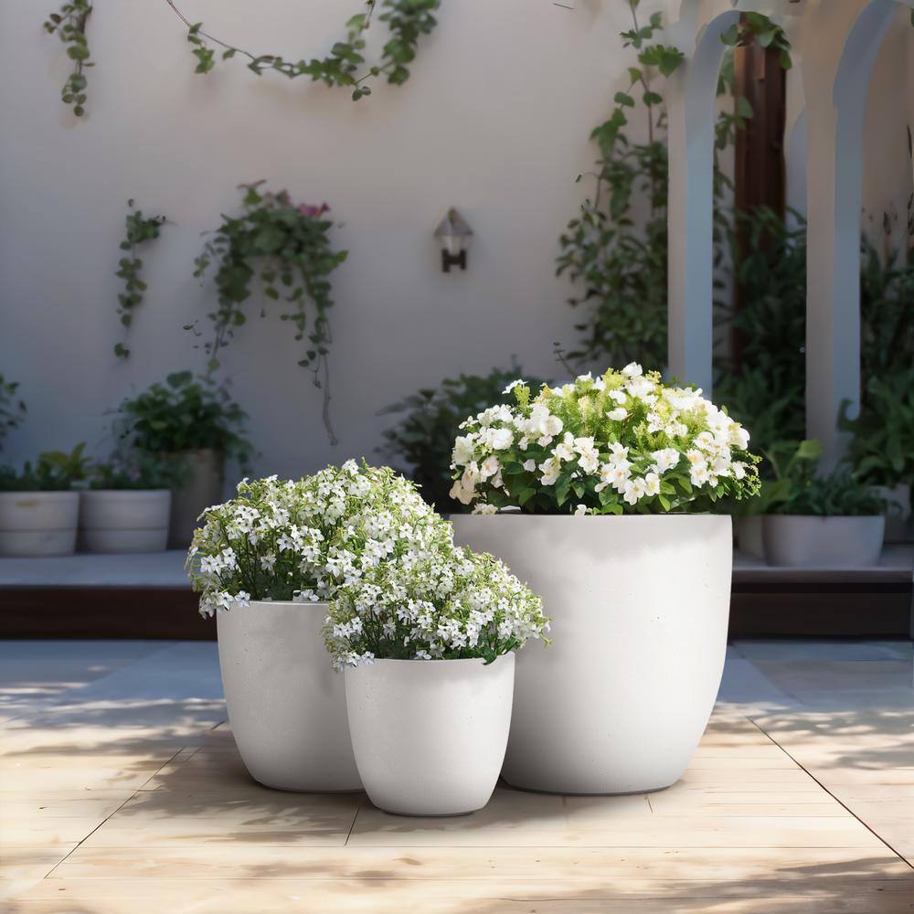 Sapcrete 10in.,14in.,18in. Dia Crisp White Extra Large Tall Round Concrete Plant Pot/Planter for Indoor and Outdoor(Set of 3)