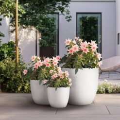 Sapcrete 10in.,14in.,18in. Dia Crisp White Extra Large Tall Round Concrete Plant Pot/Planter for Indoor and Outdoor(Set of 3)