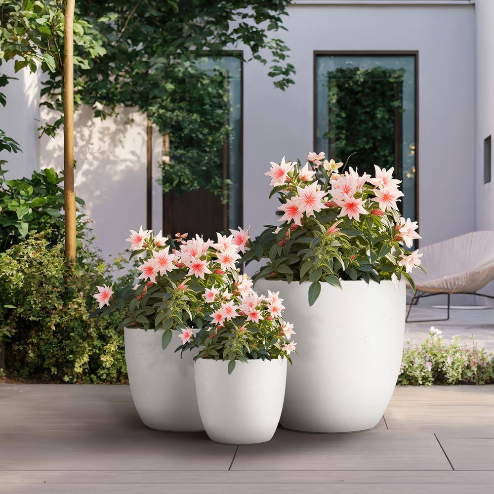 Sapcrete 10in.,14in.,18in. Dia Crisp White Extra Large Tall Round Concrete Plant Pot/Planter for Indoor and Outdoor(Set of 3)