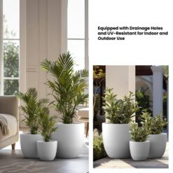 Sapcrete 10in.,14in.,18in. Dia Crisp White Extra Large Tall Round Concrete Plant Pot/Planter for Indoor and Outdoor(Set of 3)